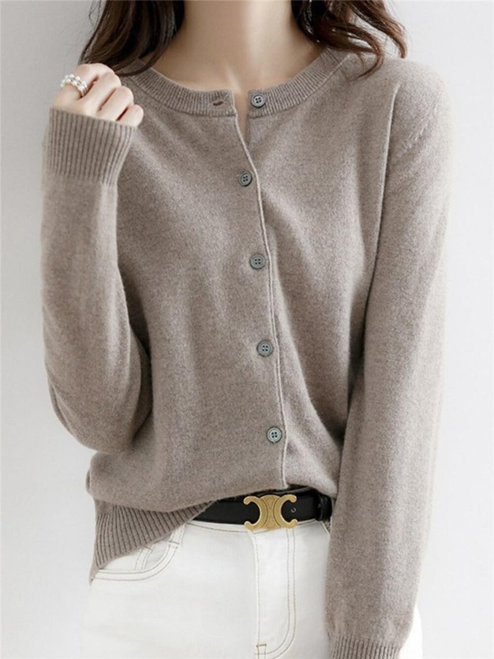 Crew Neck Button-Down Cardigan